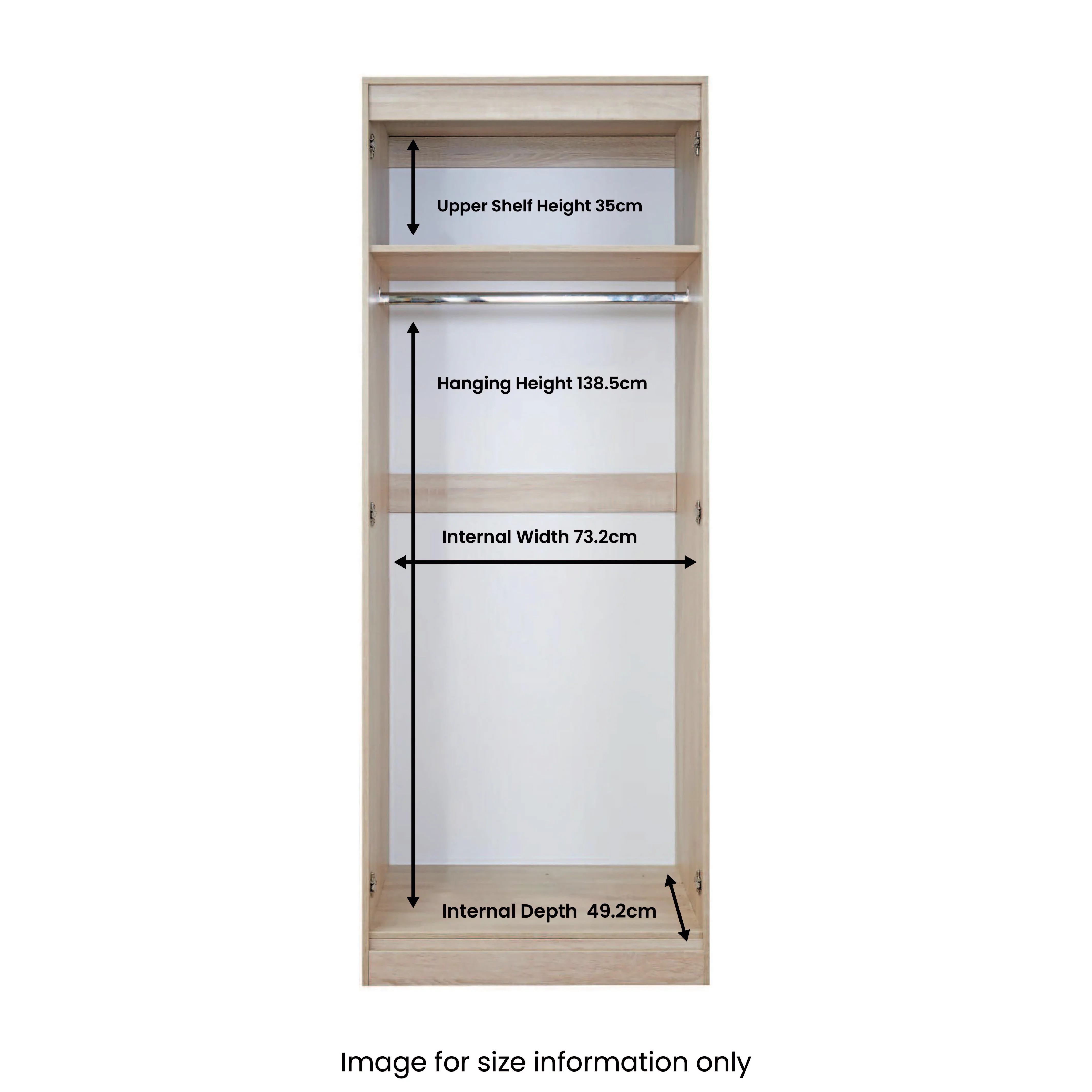 Asher Light Oak 2 Door Double Wardrobe - Image 3