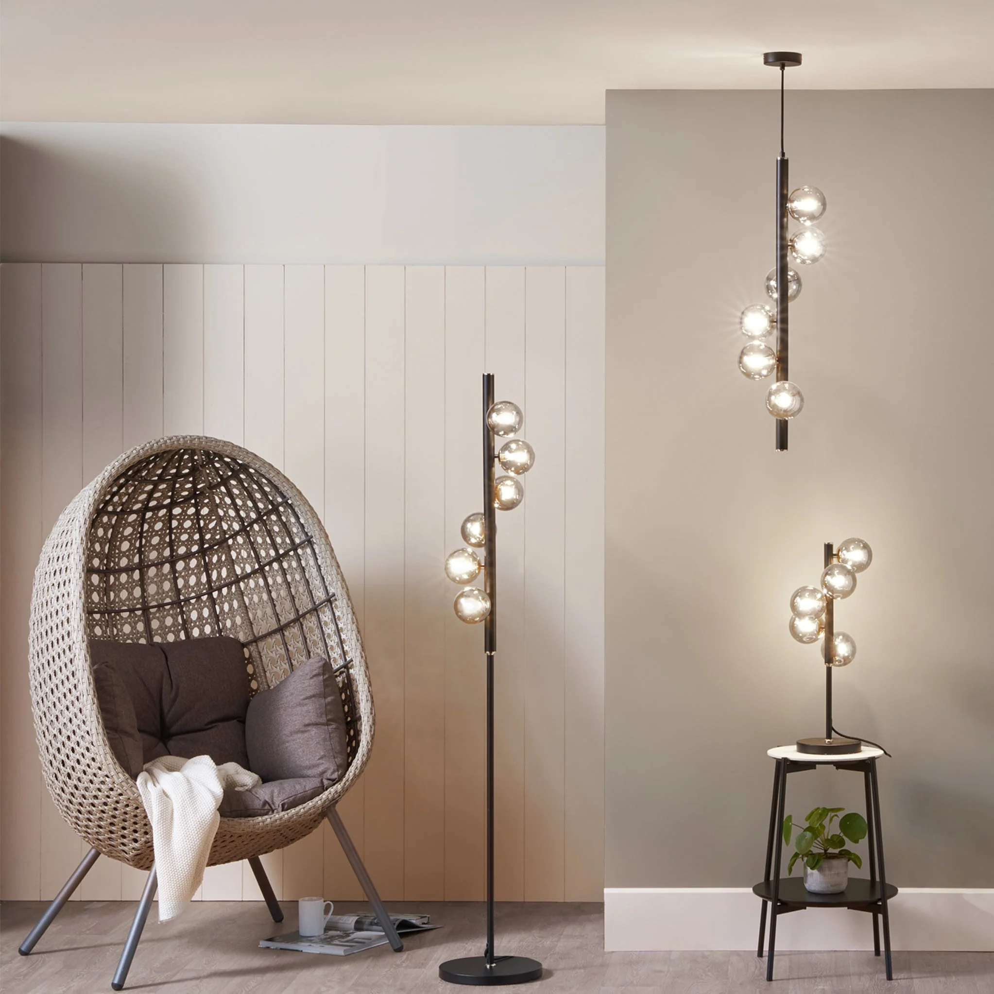 Blair Smoked Glass Ball and Black Metal Floor Lamp - Image 3
