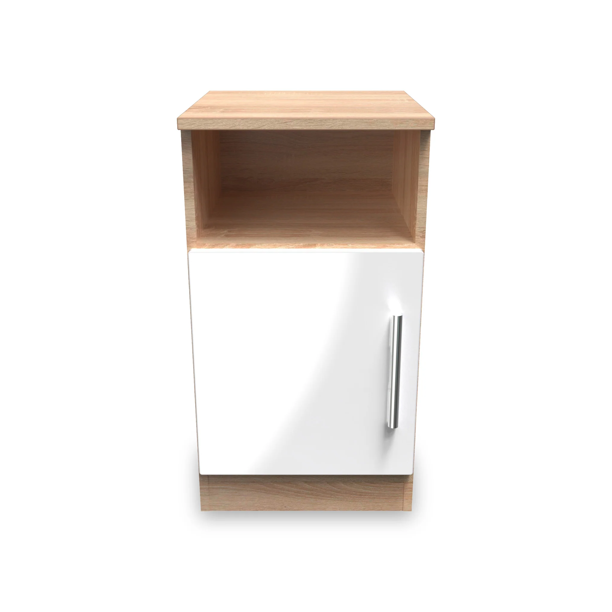 Blakely White & Light Oak 1 Door with Open Shelf Bedside Cabinet - Image 2