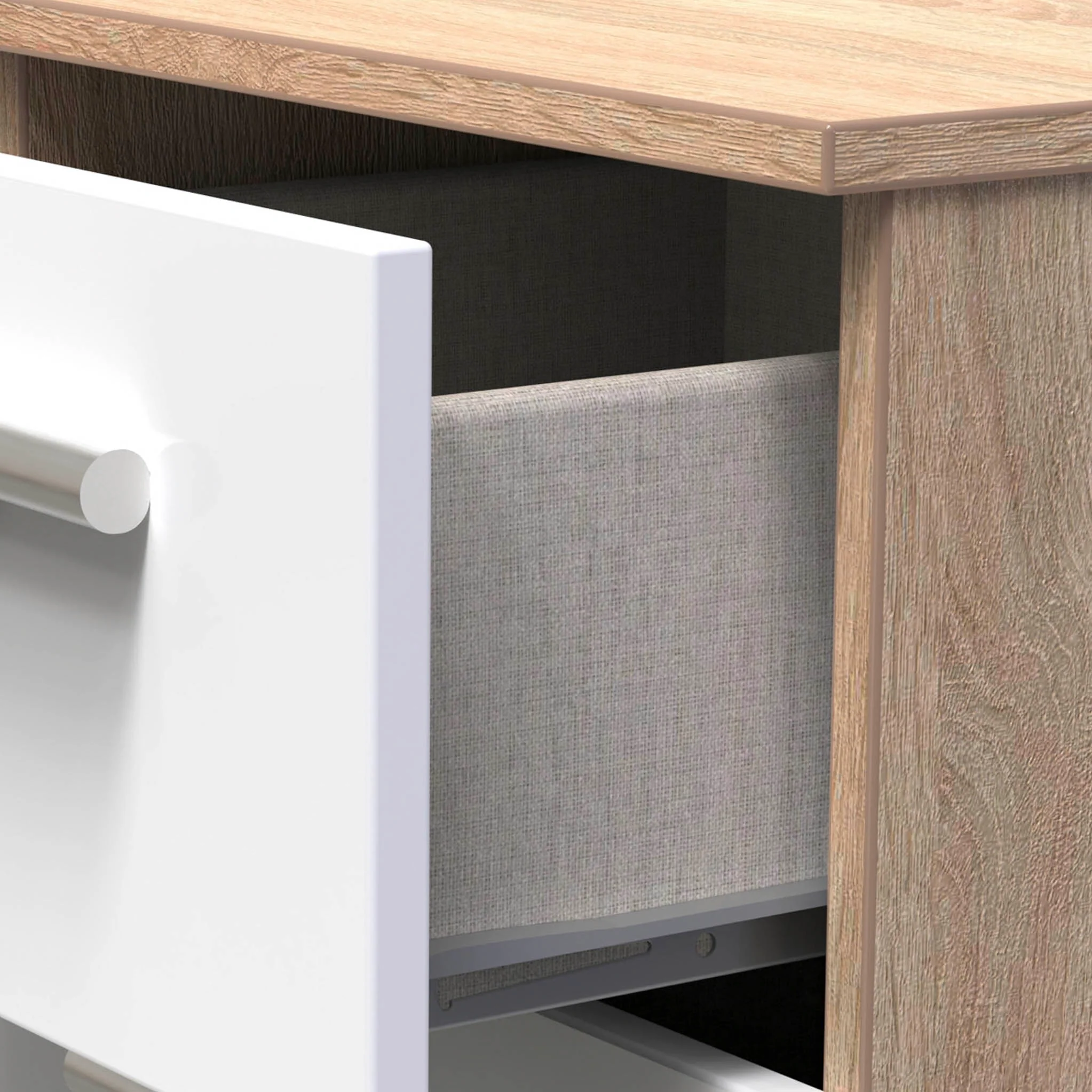 Blakely White & Light Oak 2 Drawer Bedside Cabinet - Image 4