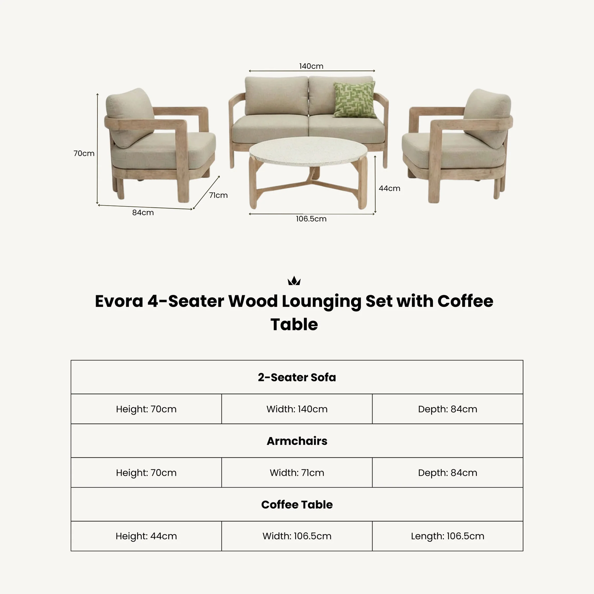 Evora 4 Seater Lounging Set with Coffee Table - Image 8
