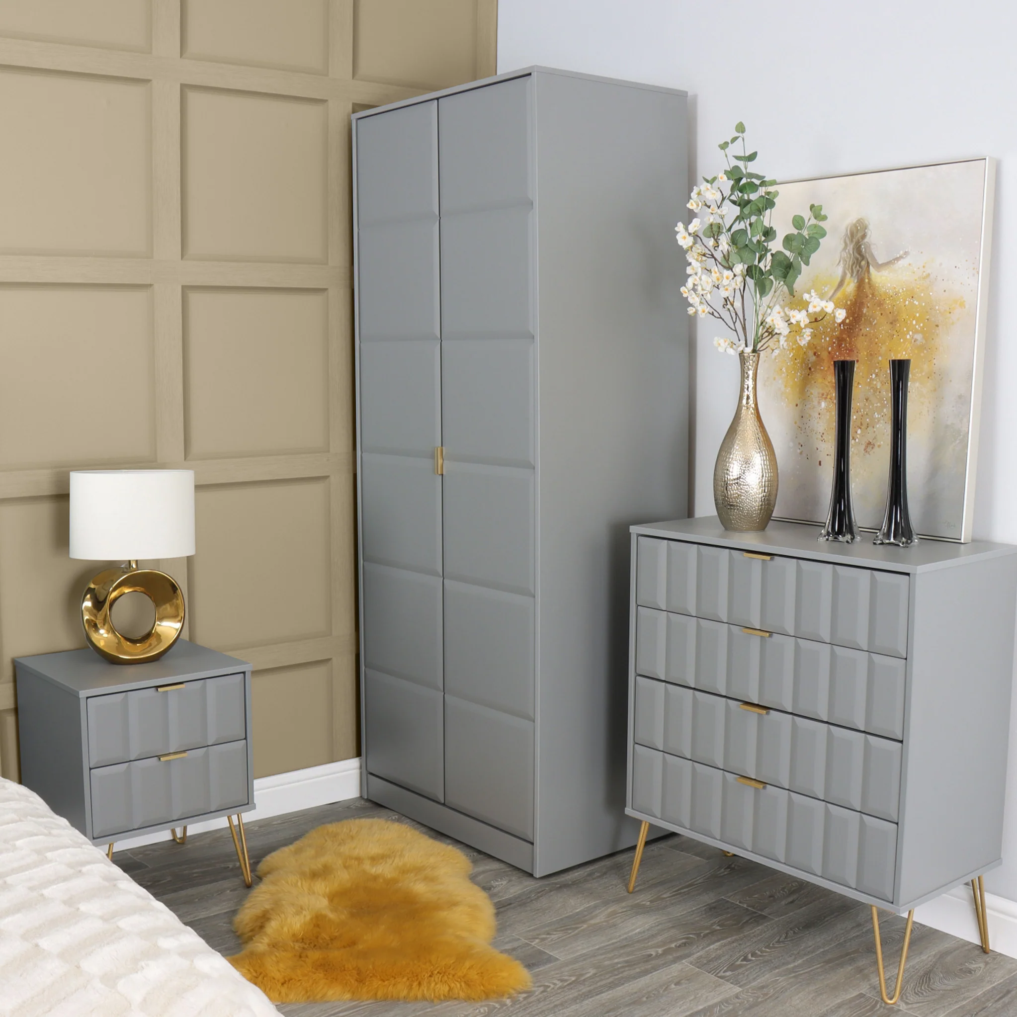 Harlow 2 Drawer Bedside with Gold Hairpin Legs - Image 2