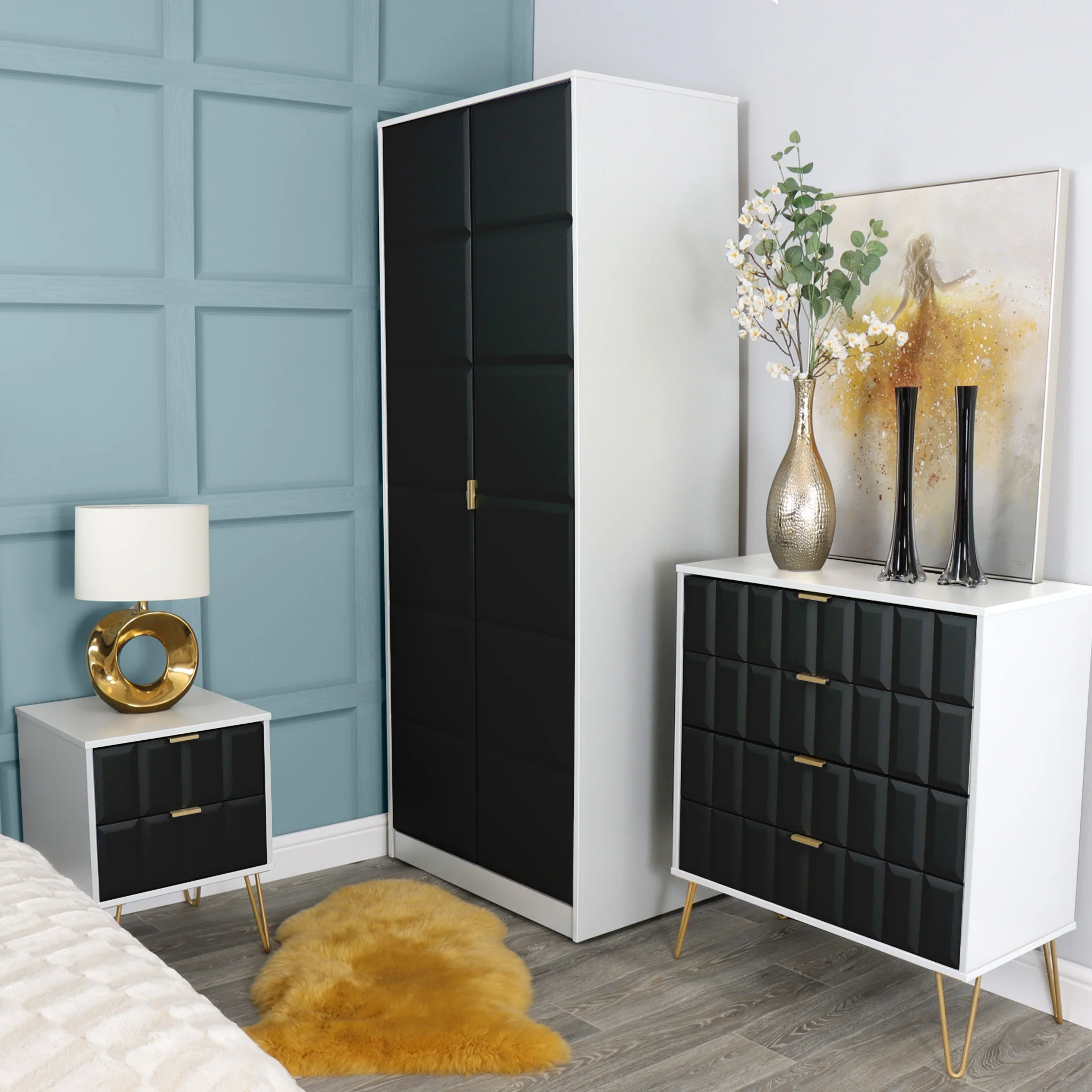 Harlow 2 Drawer Bedside with Gold Hairpin Legs - Image 8
