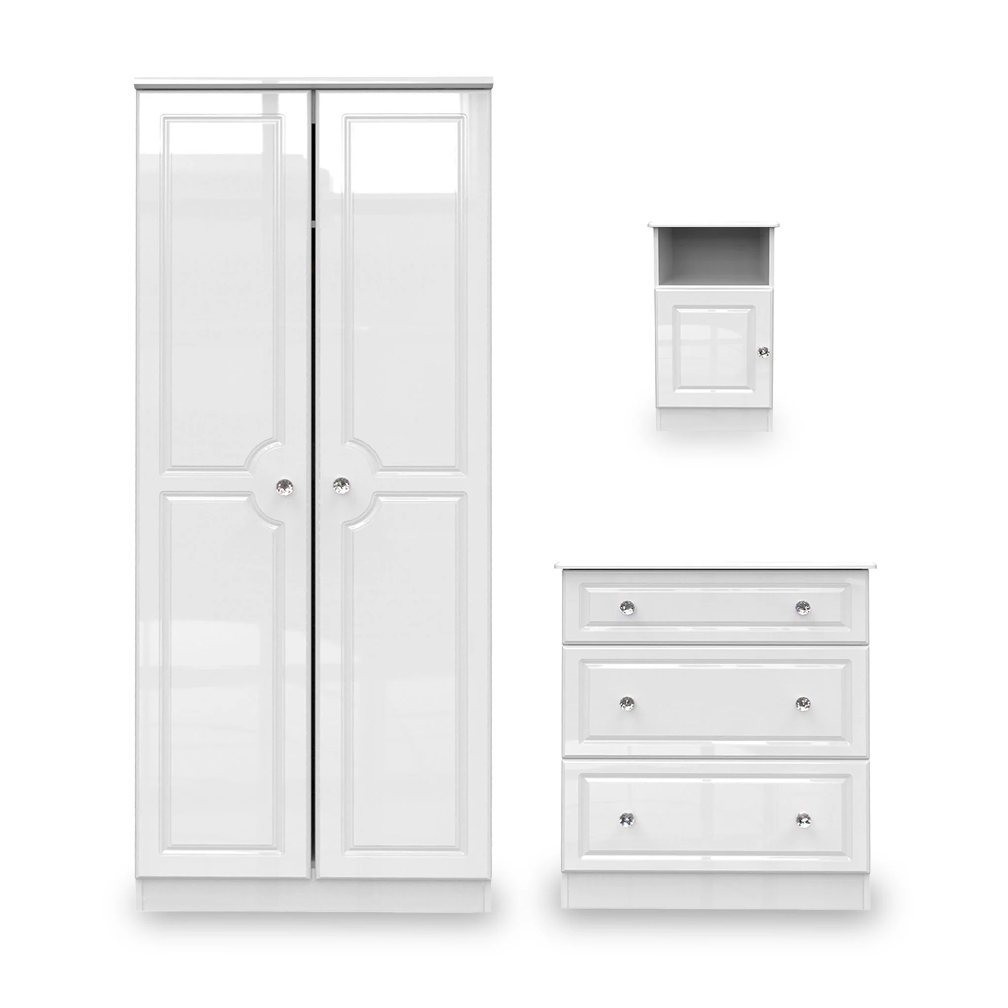 Kinsley White Gloss 3 Piece Bedroom Set - Image 2