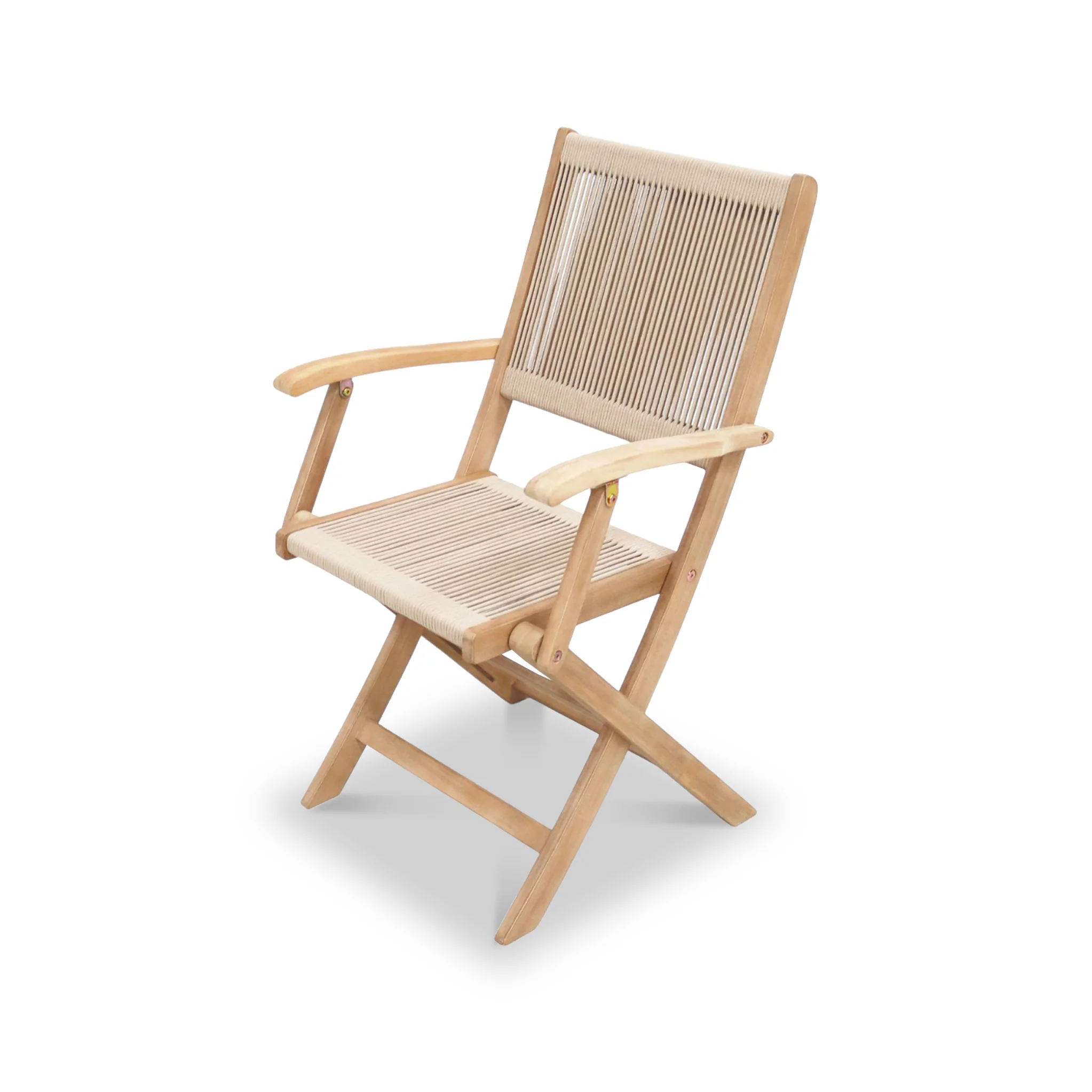 London FSC Acacia 4 Seater Square Folding Bistro Set with London Rope Folding Armchairs - Image 4