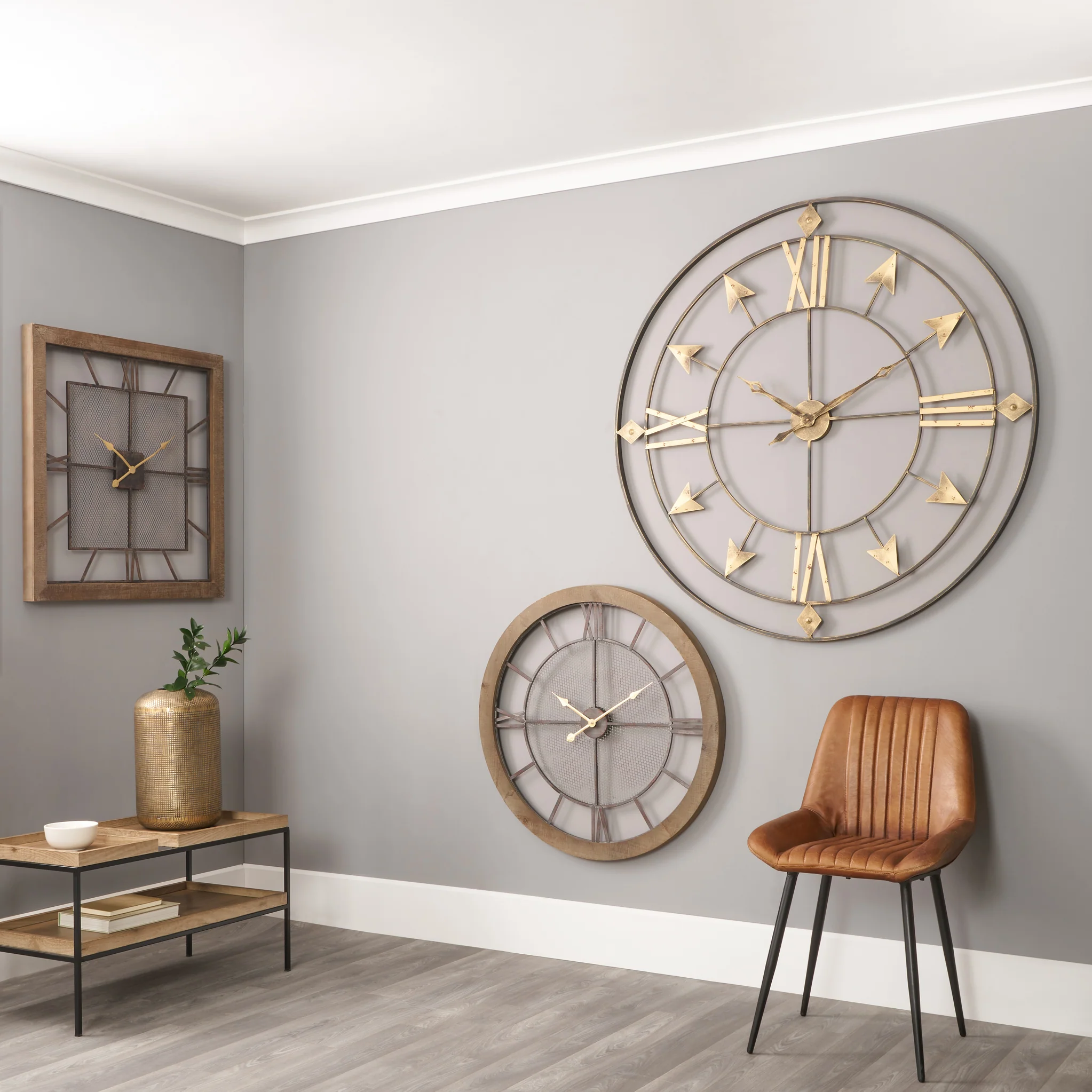 Natural Wood & Metal Round Wall Clock - Image 2