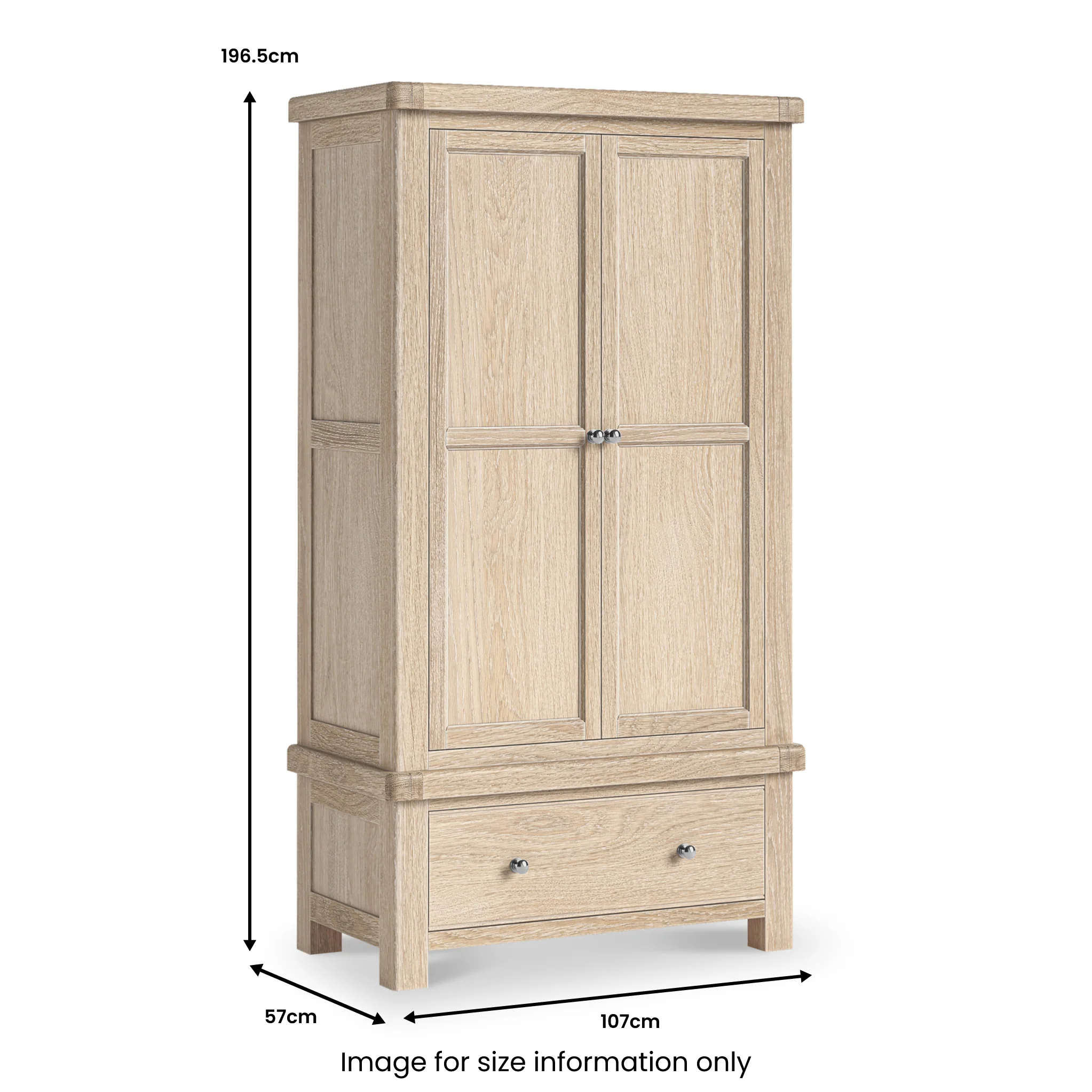 Portland Washed Oak Double Wardrobe with Drawer - Image 4