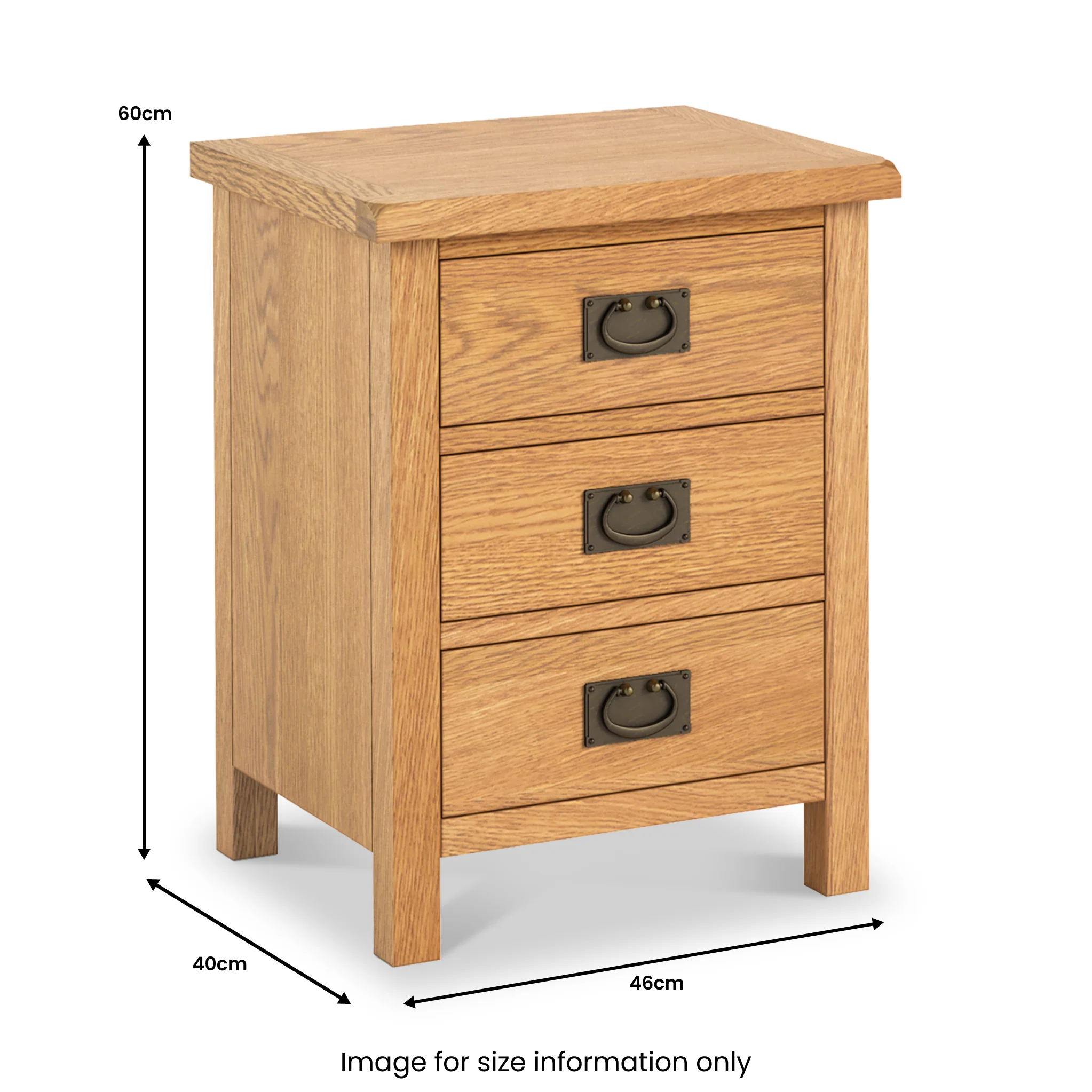 Surrey Oak XL 3 Drawer Bedside Table - Image 10