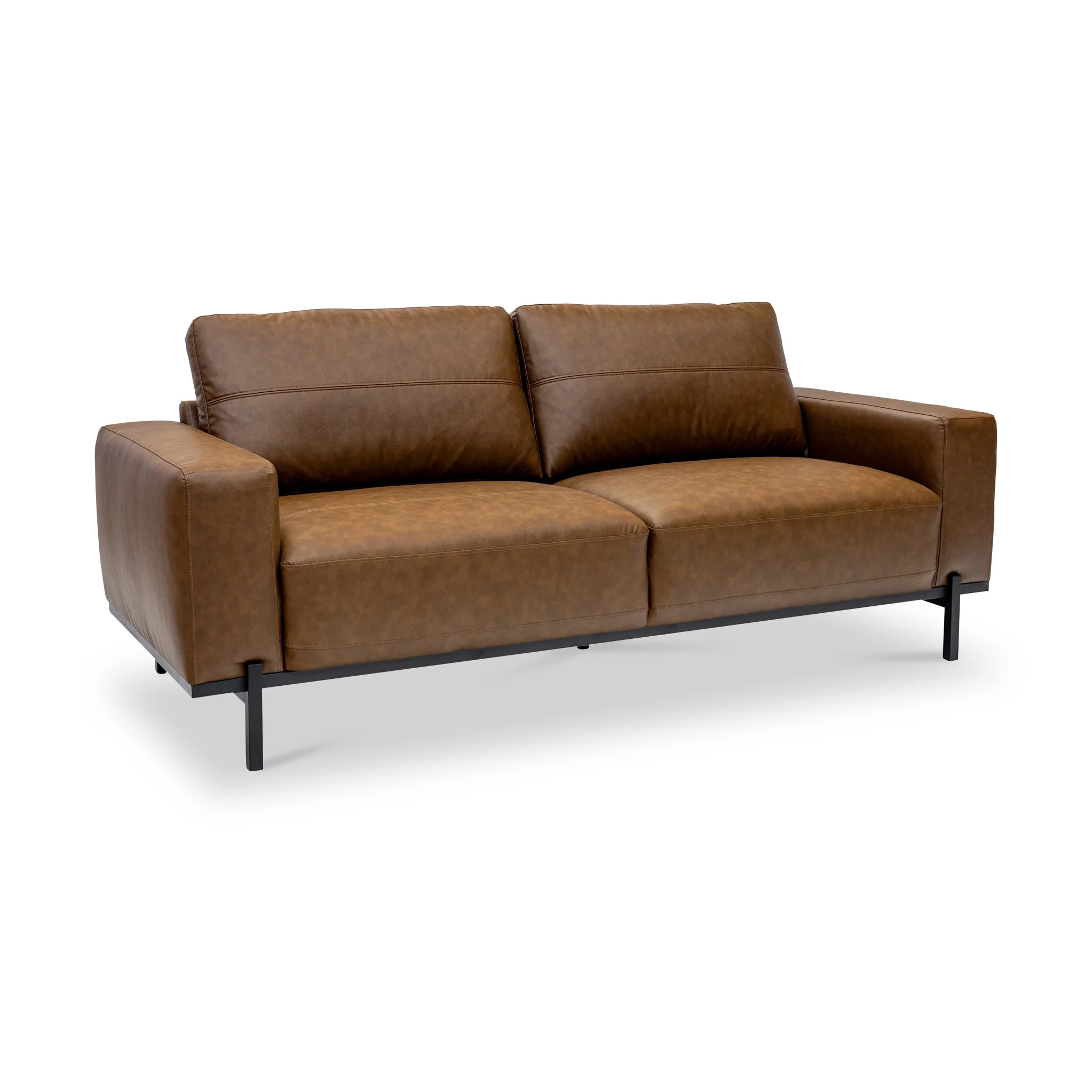 Umber Faux Leather 3 Seater Sofa - Image 3